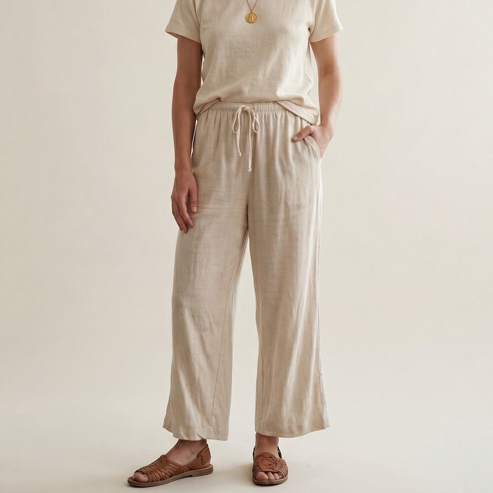 OZMA of California Raw Silk wide crop leg pant light beige size M
